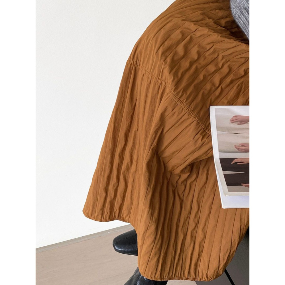 冬。日系三宅風 梨型身材超友好的 藏肉顯瘦純色高腰條紋縫線花苞裙半身裙燈籠裙-Euphoria Store-細節圖5