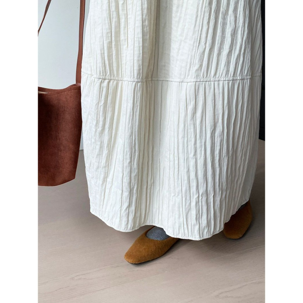 冬。日系三宅風 梨型身材超友好的 藏肉顯瘦純色高腰條紋縫線花苞裙半身裙燈籠裙-Euphoria Store-細節圖7