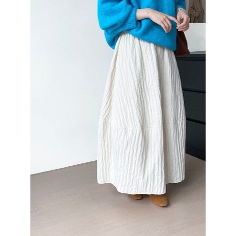 冬。日系三宅風 梨型身材超友好的 藏肉顯瘦純色高腰條紋縫線花苞裙半身裙燈籠裙-Euphoria Store-規格圖11