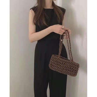 夏。韓系chic 棉麻知性氣質小圓領後背單排釦無袖背心上衣+ 高腰打折直筒長褲寬口褲套裝-Euphoria Store-細節圖3