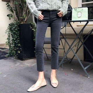 四季。新款基礎百搭實穿款 超美藏肉顯瘦煙灰色微喇叭水洗牛仔褲八分褲九分褲-Euphoria Store-細節圖2