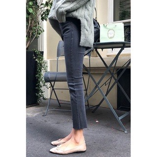 四季。新款基礎百搭實穿款 超美藏肉顯瘦煙灰色微喇叭水洗牛仔褲八分褲九分褲-Euphoria Store-細節圖6