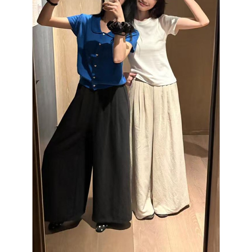 店主私著。自帶無敵鬆弛感 慵懶輕盈舒適 透氣不悶熱 高腰鬆緊腰打折A字長褲褲裙-Euphoria Store-細節圖3