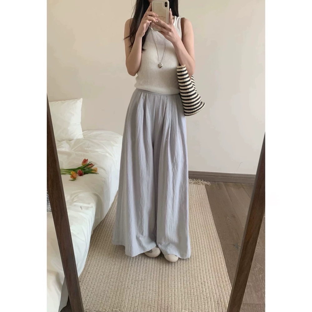 店主私著。自帶無敵鬆弛感 慵懶輕盈舒適 透氣不悶熱 高腰鬆緊腰打折A字長褲褲裙-Euphoria Store-細節圖4