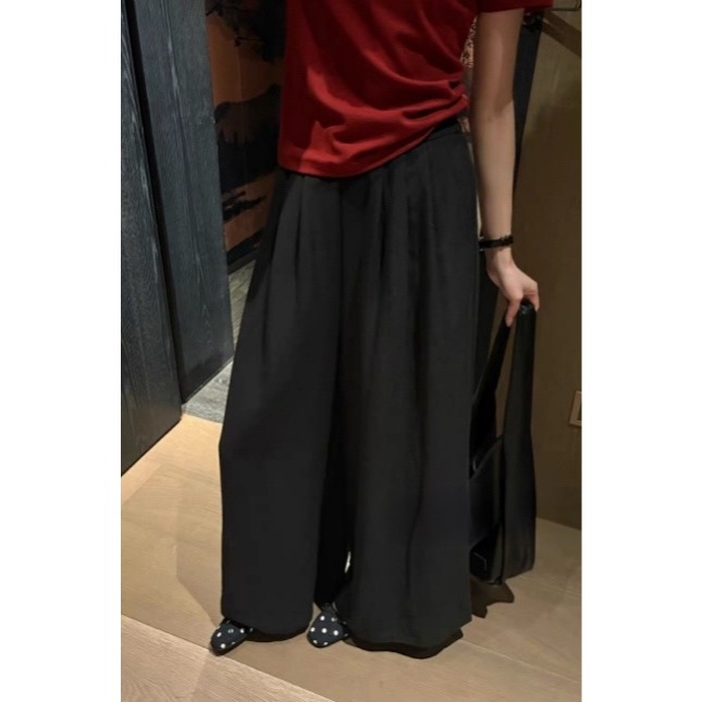 店主私著。自帶無敵鬆弛感 慵懶輕盈舒適 透氣不悶熱 高腰鬆緊腰打折A字長褲褲裙-Euphoria Store-細節圖5