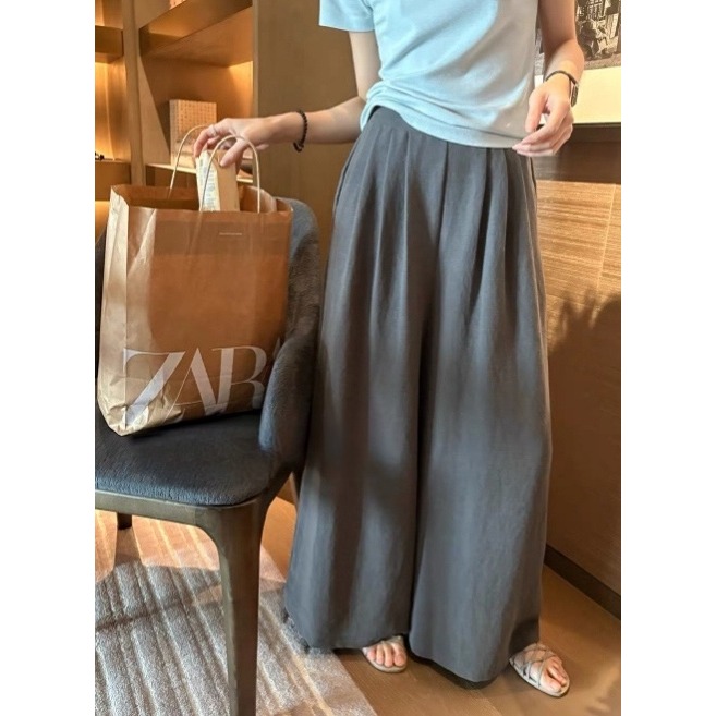 店主私著。自帶無敵鬆弛感 慵懶輕盈舒適 透氣不悶熱 高腰鬆緊腰打折A字長褲褲裙-Euphoria Store-細節圖8