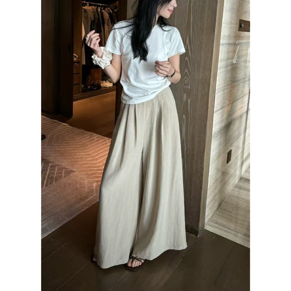 店主私著。自帶無敵鬆弛感 慵懶輕盈舒適 透氣不悶熱 高腰鬆緊腰打折A字長褲褲裙-Euphoria Store-細節圖9