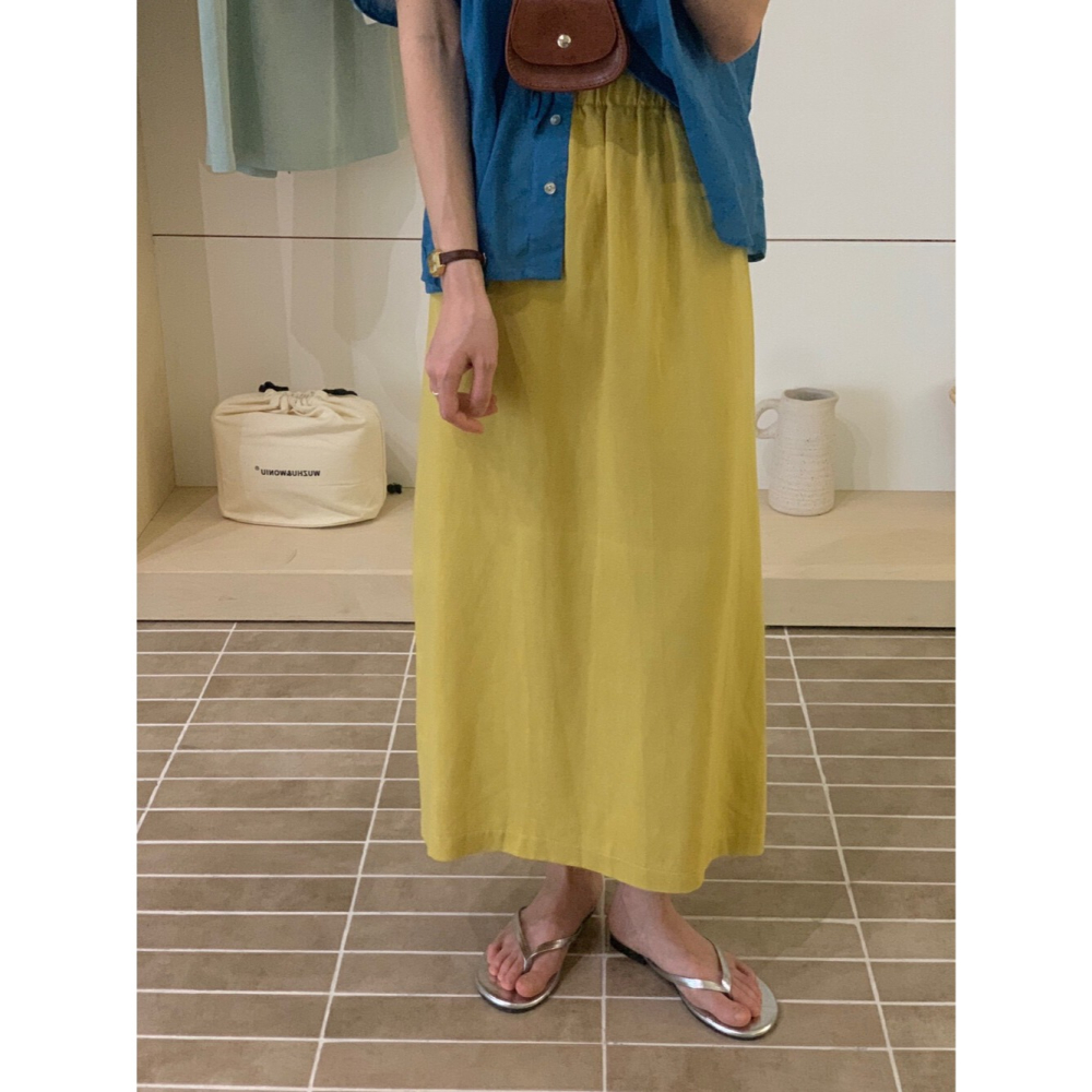 夏。韓chic 繽紛夏日 顯瘦遮跨 多色純色棉麻高腰A字後開叉半身裙直筒裙長裙-Euphoria Store-細節圖2