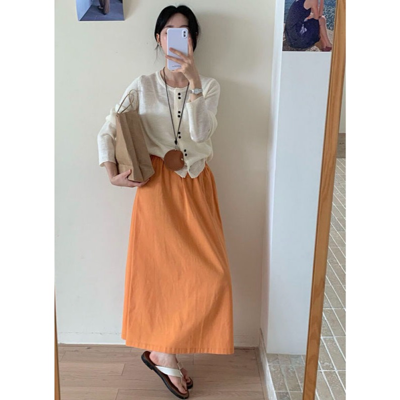 夏。韓chic 繽紛夏日 顯瘦遮跨 多色純色棉麻高腰A字後開叉半身裙直筒裙長裙-Euphoria Store-細節圖3