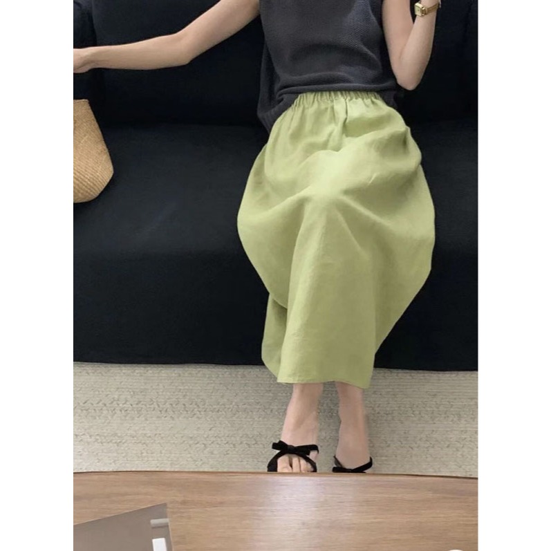 夏。韓chic 繽紛夏日 顯瘦遮跨 多色純色棉麻高腰A字後開叉半身裙直筒裙長裙-Euphoria Store-細節圖4