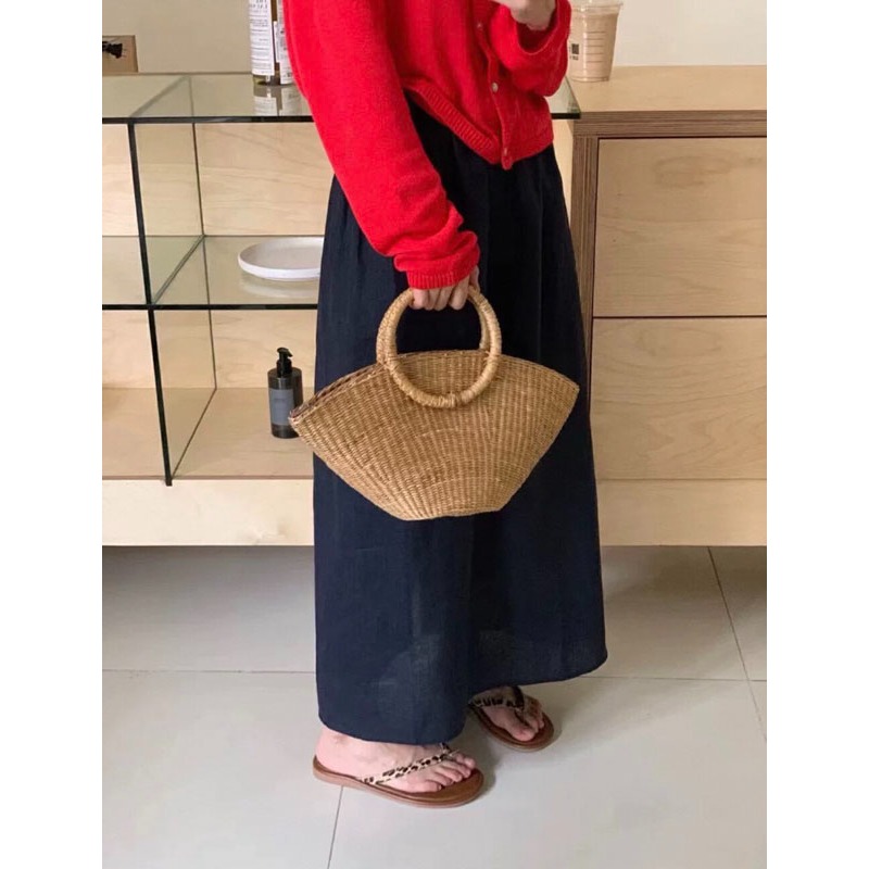 夏。韓chic 繽紛夏日 顯瘦遮跨 多色純色棉麻高腰A字後開叉半身裙直筒裙長裙-Euphoria Store-細節圖7