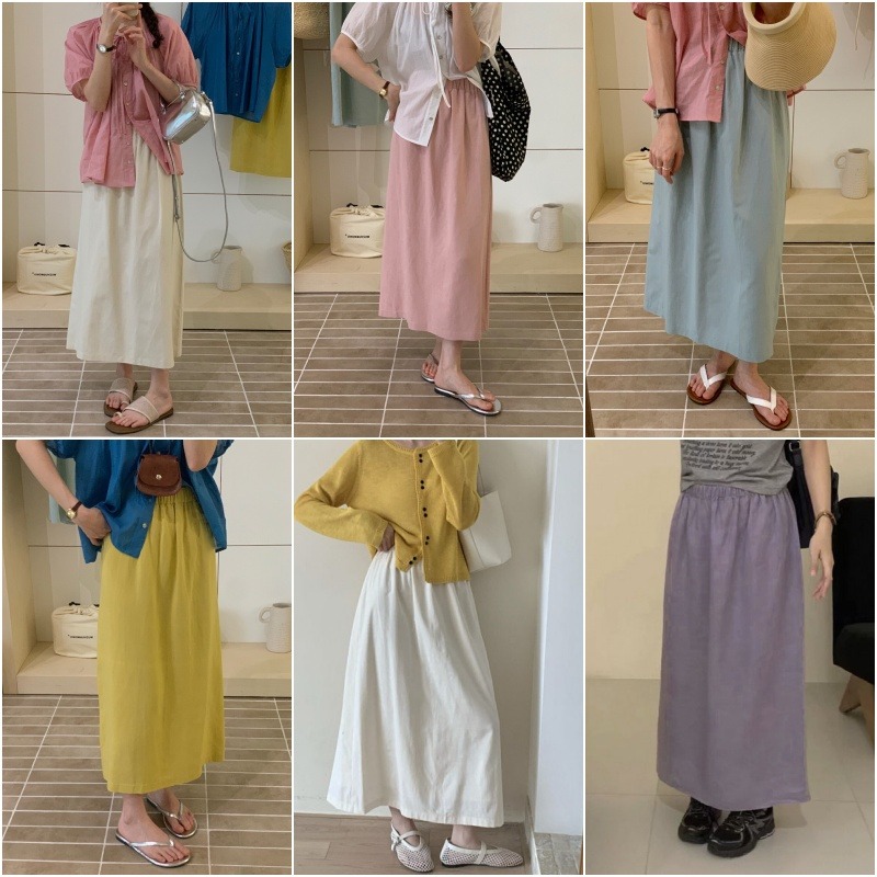 夏。韓chic 繽紛夏日 顯瘦遮跨 多色純色棉麻高腰A字後開叉半身裙直筒裙長裙-Euphoria Store-細節圖10