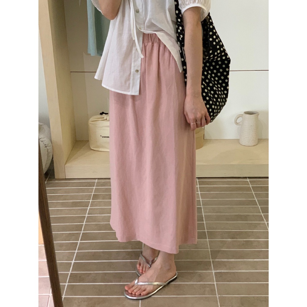 夏。韓chic 繽紛夏日 顯瘦遮跨 多色純色棉麻高腰A字後開叉半身裙直筒裙長裙-Euphoria Store-規格圖11