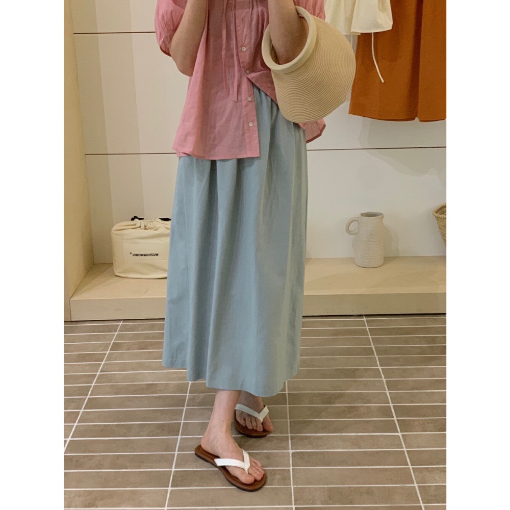 夏。韓chic 繽紛夏日 顯瘦遮跨 多色純色棉麻高腰A字後開叉半身裙直筒裙長裙-Euphoria Store-規格圖11