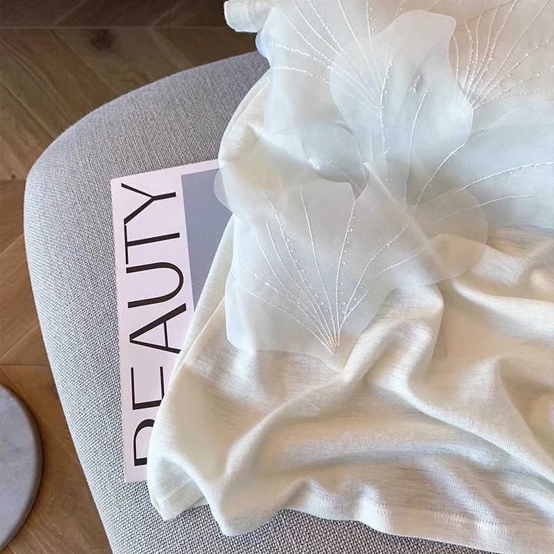 夏。簡約氣質 小眾設計立體花瓣🌺圓領修身短袖T恤上衣+寬鬆顯瘦高腰粉色微喇叭棉麻長褲闊腿褲-Euphoria Stor-細節圖10