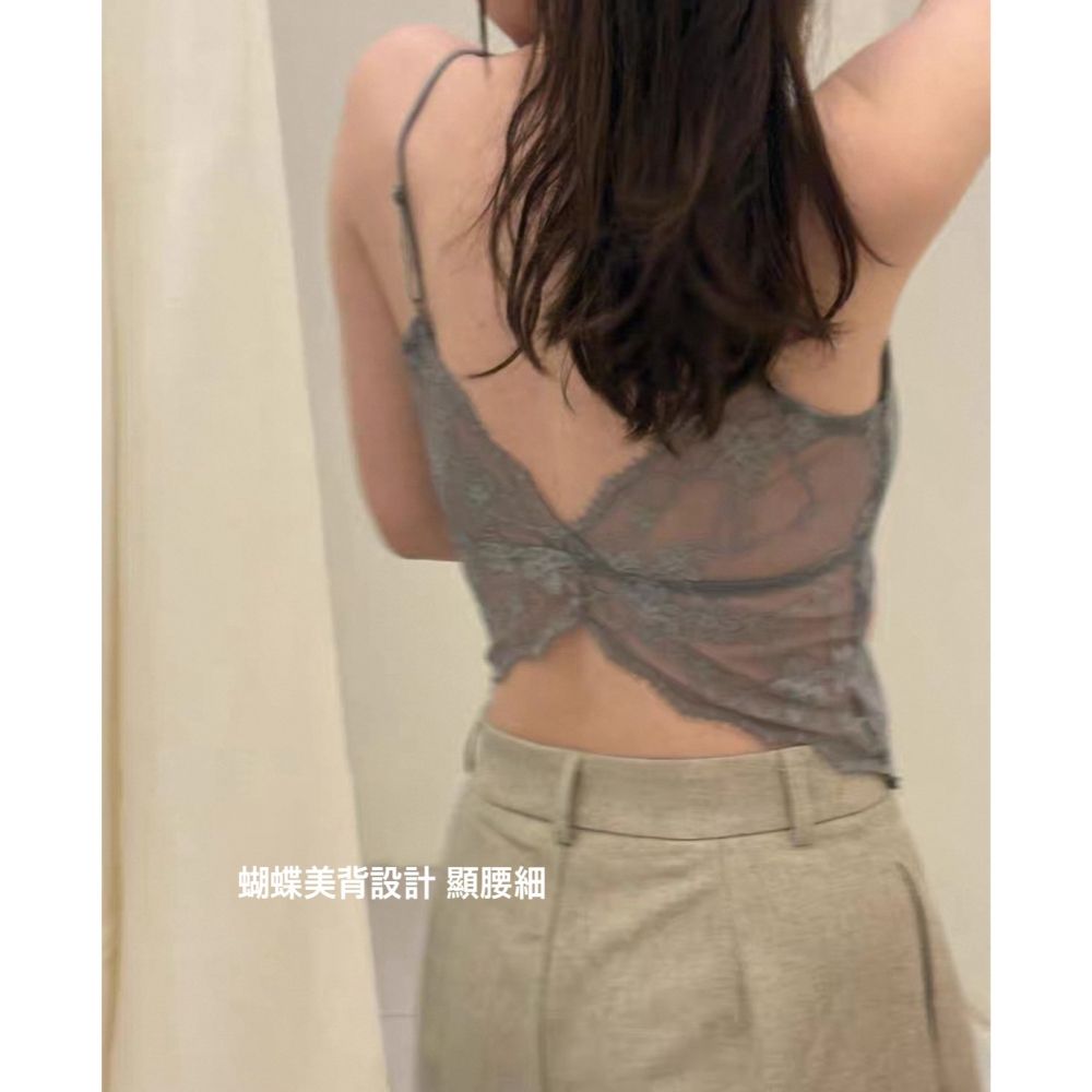 夏。時尚性感 蝴蝶美背軟蕾絲透氣親膚露背螺旋紋吊帶背心小可愛上衣-Euphoria Store-細節圖2