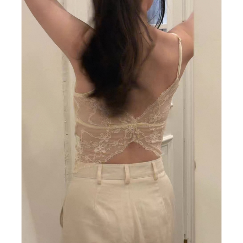 夏。時尚性感 蝴蝶美背軟蕾絲透氣親膚露背螺旋紋吊帶背心小可愛上衣-Euphoria Store-細節圖4