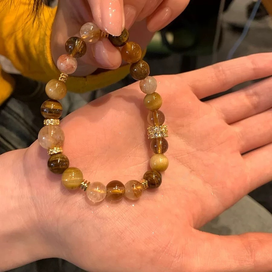 原創手作。滿滿招財招好運 黃水晶/塔晶/髮晶/茶晶/黃虎眼 轉運珠天然水晶手鏈-Euphoria Store-細節圖2