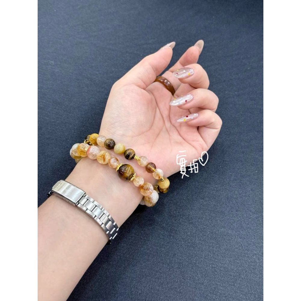 原創手作。滿滿招財招好運 黃水晶/塔晶/髮晶/茶晶/黃虎眼 轉運珠天然水晶手鏈-Euphoria Store-細節圖7
