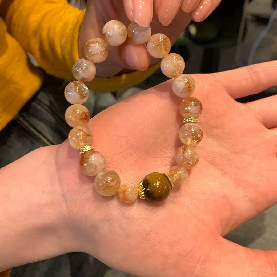 原創手作。滿滿招財招好運 黃水晶/塔晶/髮晶/茶晶/黃虎眼 轉運珠天然水晶手鏈-Euphoria Store-規格圖9