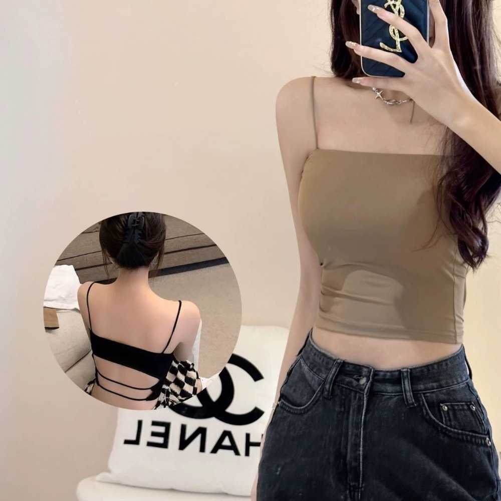 四季。免穿內衣好舒服 透氣不悶冰絲莫代爾 性感美背細肩帶一體成形自帶胸墊可外穿內衣背心小可愛-Euphoria Stor-規格圖10