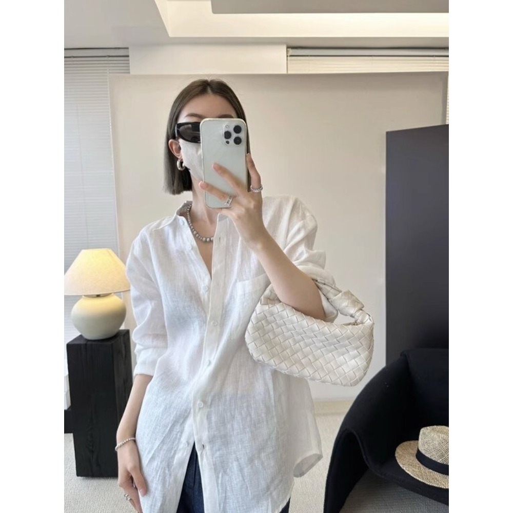 四季。基礎百搭款 慵懶休閒隨意 純色翻領寬鬆薄款長袖襯衫上衣防曬外套-Euphoria Store-細節圖2