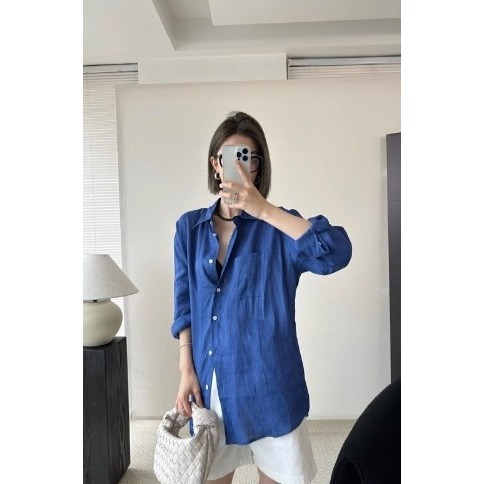 四季。基礎百搭款 慵懶休閒隨意 純色翻領寬鬆薄款長袖襯衫上衣防曬外套-Euphoria Store-規格圖9