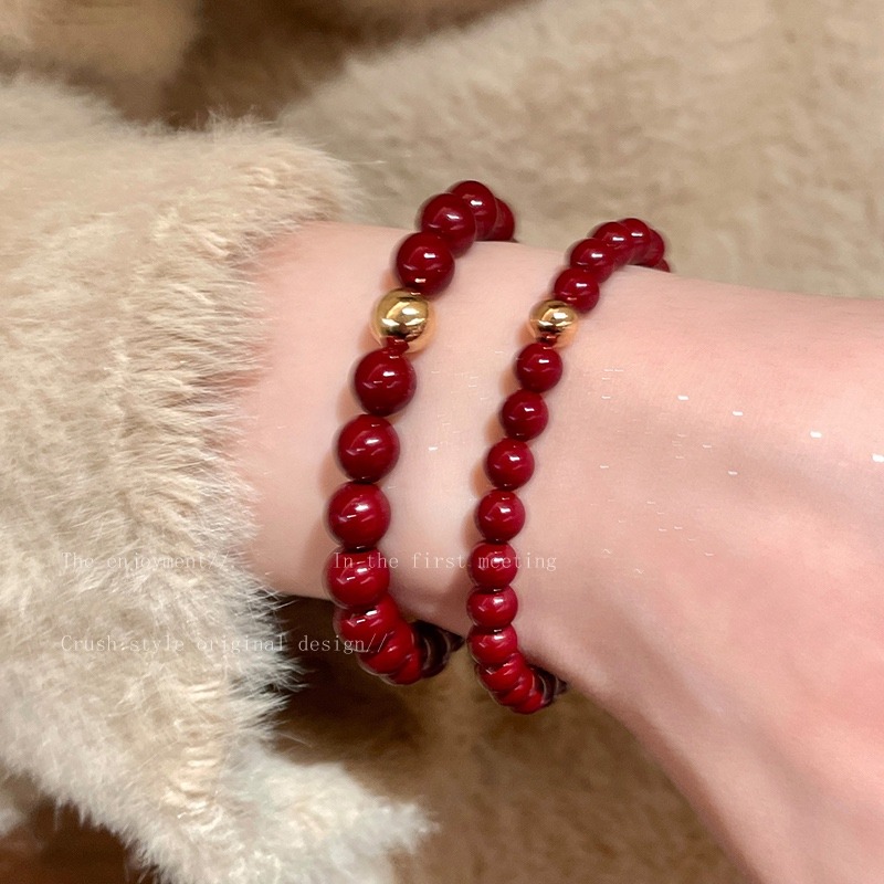 原創手作。小眾設計簡約高貴氣質 顯手白 安可拉紅貝珠vs小金珠單帶疊帶閨蜜手鍊-Euphoria Store-細節圖6