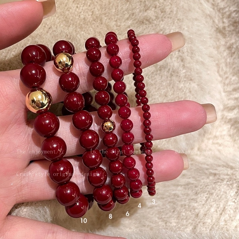 原創手作。小眾設計簡約高貴氣質 顯手白 安可拉紅貝珠vs小金珠單帶疊帶閨蜜手鍊-Euphoria Store-細節圖8