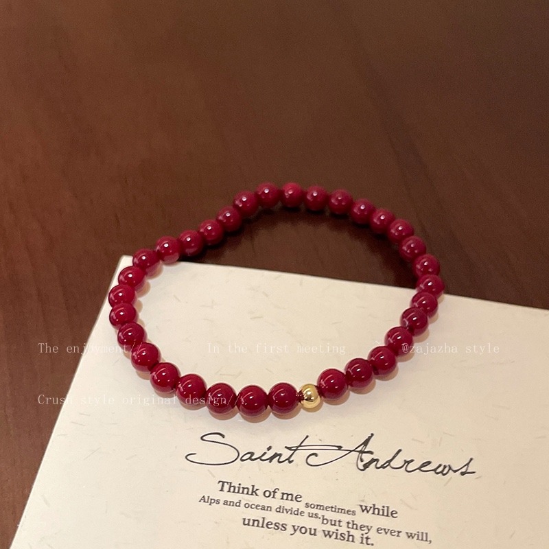 原創手作。小眾設計簡約高貴氣質 顯手白 安可拉紅貝珠vs小金珠單帶疊帶閨蜜手鍊-Euphoria Store-規格圖9