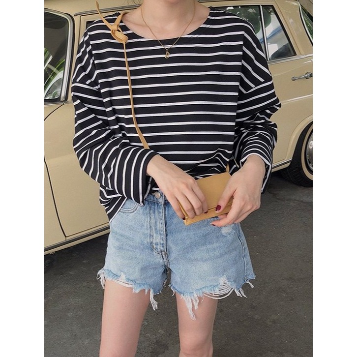 夏。基礎百搭款 下擺撕裂破洞流蘇不規則顯瘦 高腰A字水洗牛仔短褲熱褲-Euphoria Store-細節圖4
