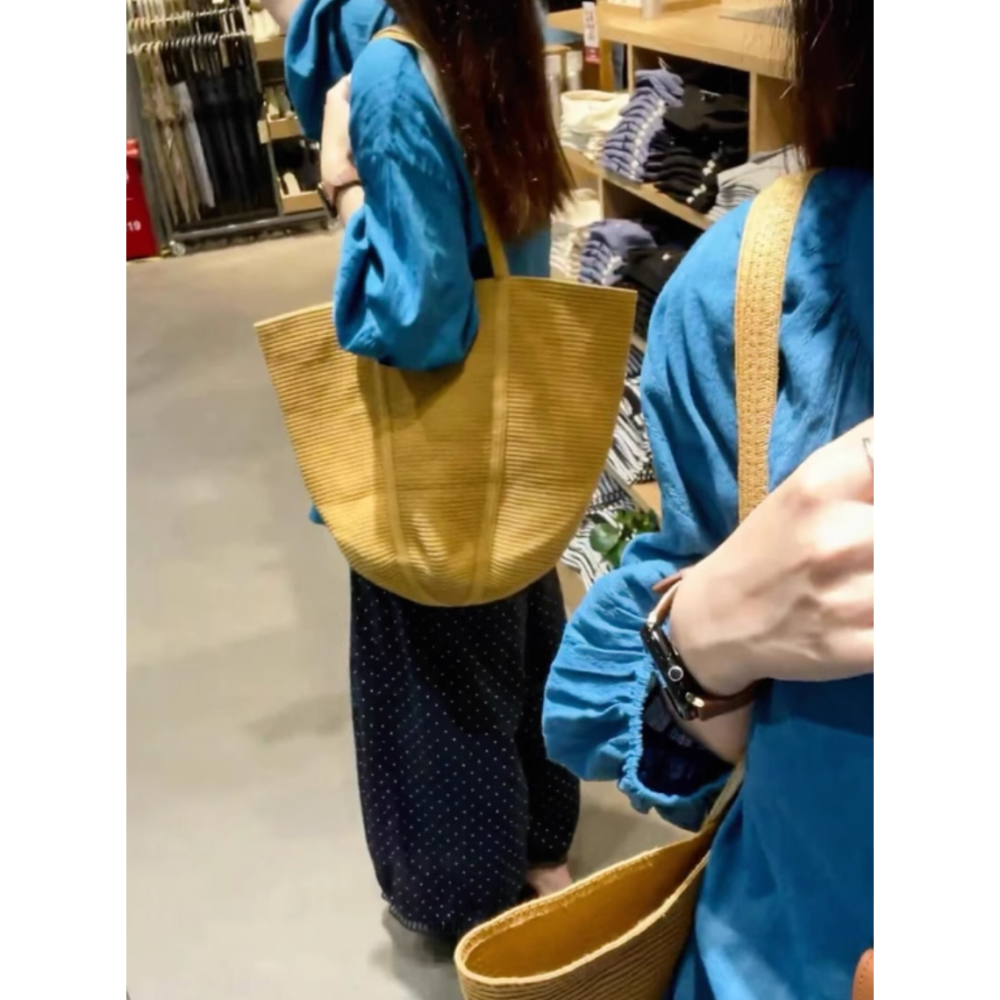 夏。慵懶隨意 透氣不悶 鬆緊腰高腰遮胯 下擺重工花邊藏藍色波點闊腿褲九分褲燈籠褲-Euphoria Store-細節圖3