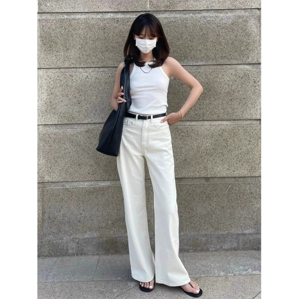 四季。百搭實穿款 上身版型超顯瘦 小個/高個必備寬鬆修身高腰闊腿褲白色牛仔褲九分褲直筒長褲-Euphoria Store-細節圖2