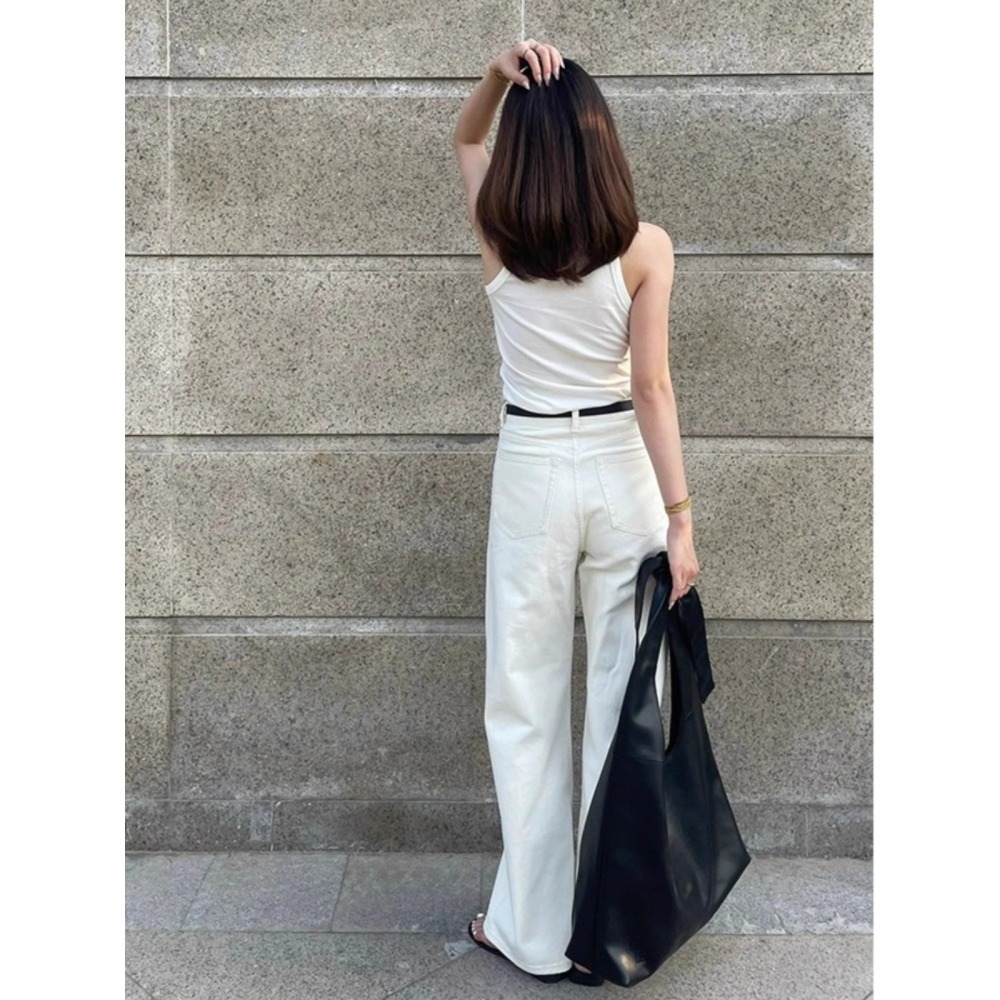 四季。百搭實穿款 上身版型超顯瘦 小個/高個必備寬鬆修身高腰闊腿褲白色牛仔褲九分褲直筒長褲-Euphoria Store-細節圖7