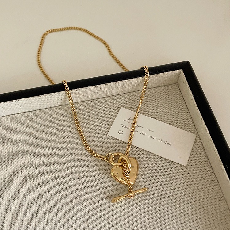 夏。韓國小眾設計 簡約個性百搭 手捏感不規則金屬愛心OT扣項鍊鎖骨鍊-Euphoria Store-規格圖7