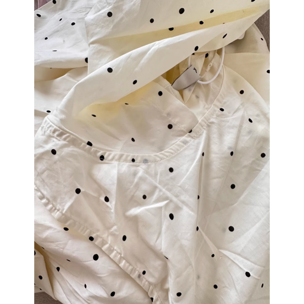 夏。懶人穿搭 簡約小清新 水玉點下擺可縮無袖連帽背心上衣+高腰鬆緊腰A字長裙套裝組-Euphoria Store-細節圖8