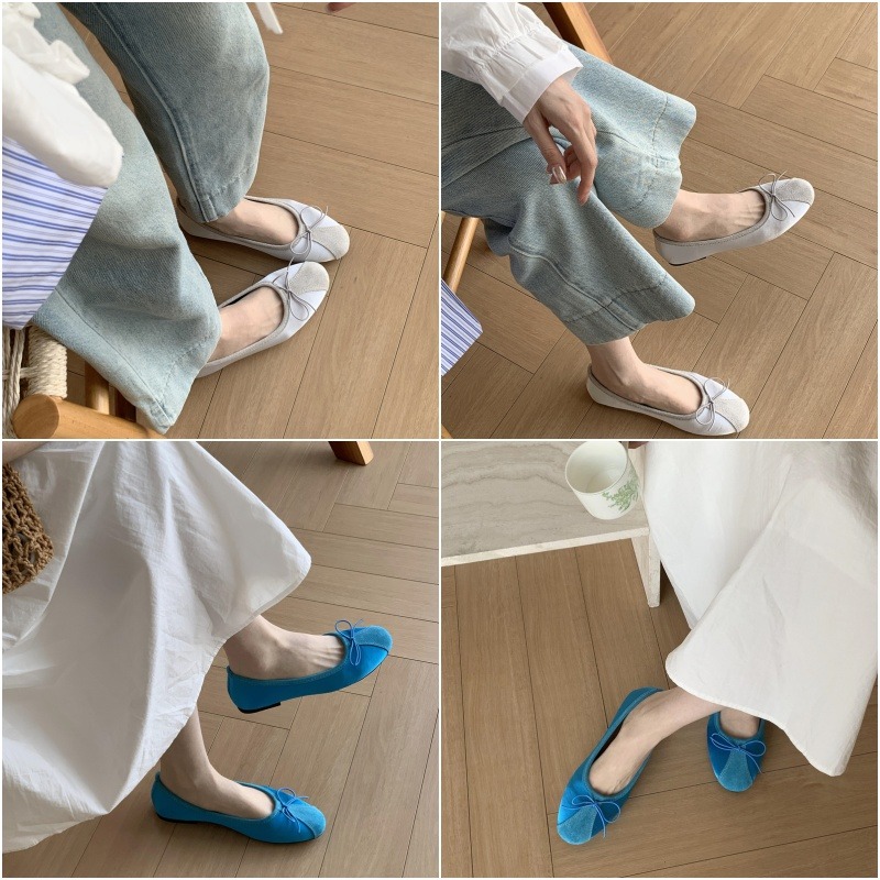 四季。韓版復古甜美氣質滿滿 緞面拼接麂皮絨 蝴蝶結圓頭平底奶奶鞋芭蕾舞鞋-Euphoria Store-細節圖9