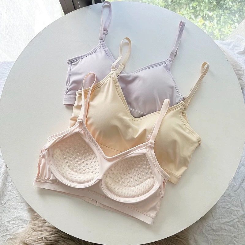 店主私著。韓版美背設計 淺色 透氣網孔&下擺托高海綿 一體成形薄款無痕冰絲無鋼圈內衣-Euphoria Store-細節圖2