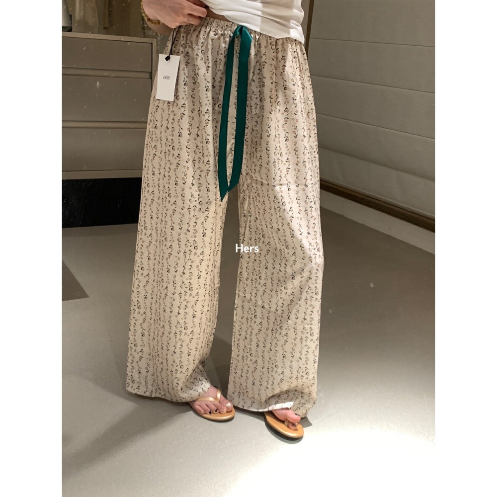 店主私著。韓版🇰🇷Hers慵懶輕薄 可以外穿的高腰鬆緊 花花家居褲長褲睡褲-Euphoria Store-細節圖2