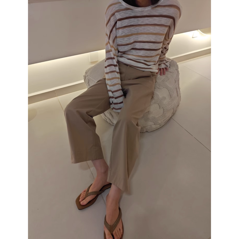 四季。簡約百搭基礎款 通勤逛街 修身顯瘦 卡其高腰窄版直筒褲長褲九分西裝褲-Euphoria Store-細節圖7