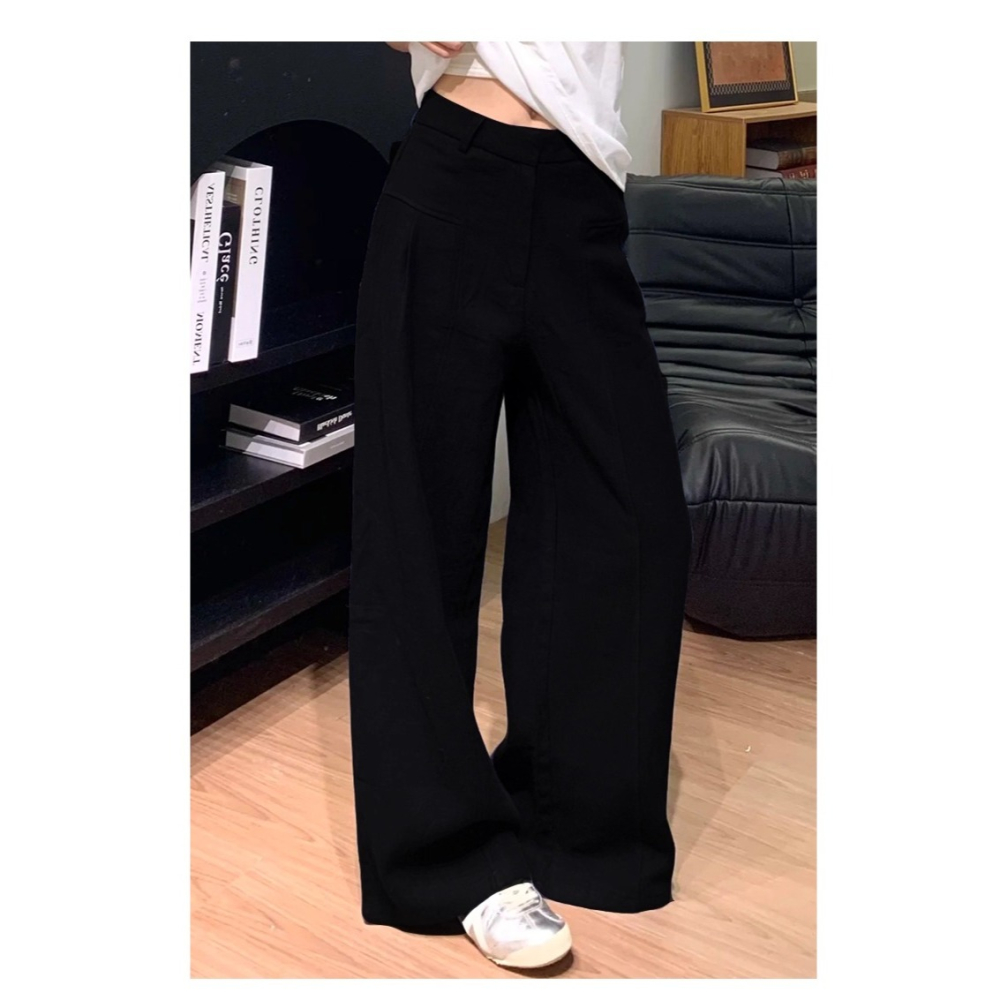 店主私著。輕鬆穿出大長腿 梨型身必備 顯瘦收胯高腰打折寬鬆闊腿褲水洗棉麻西裝長褲-Euphoria Store-細節圖2