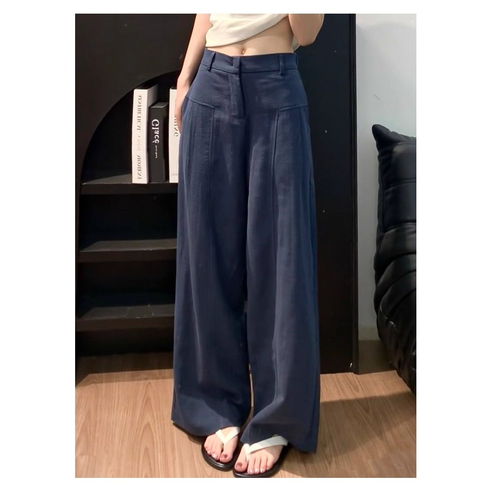店主私著。輕鬆穿出大長腿 梨型身必備 顯瘦收胯高腰打折寬鬆闊腿褲水洗棉麻西裝長褲-Euphoria Store-細節圖6