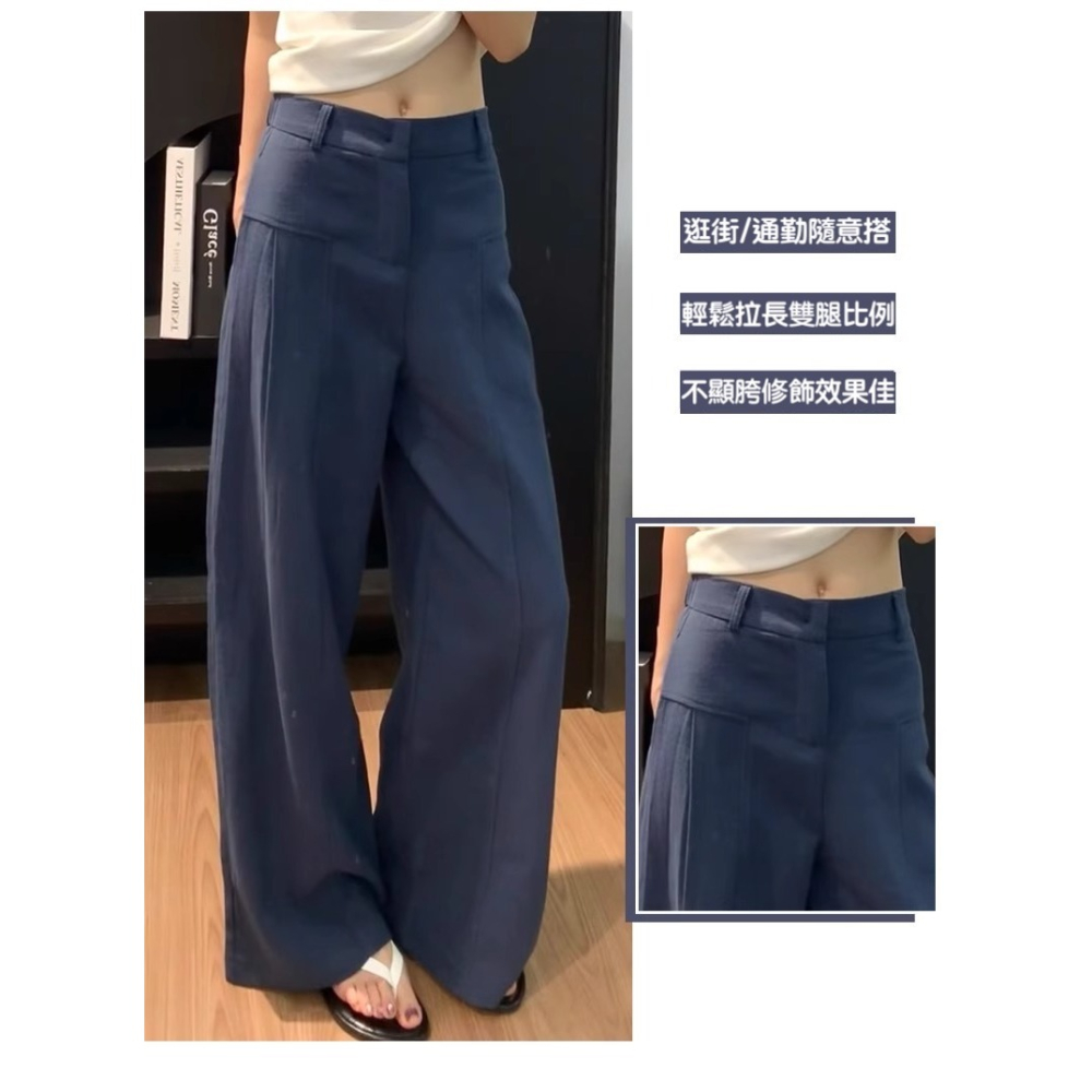 店主私著。輕鬆穿出大長腿 梨型身必備 顯瘦收胯高腰打折寬鬆闊腿褲水洗棉麻西裝長褲-Euphoria Store-細節圖7