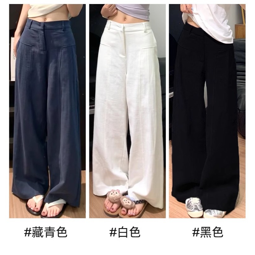 店主私著。輕鬆穿出大長腿 梨型身必備 顯瘦收胯高腰打折寬鬆闊腿褲水洗棉麻西裝長褲-Euphoria Store-細節圖8