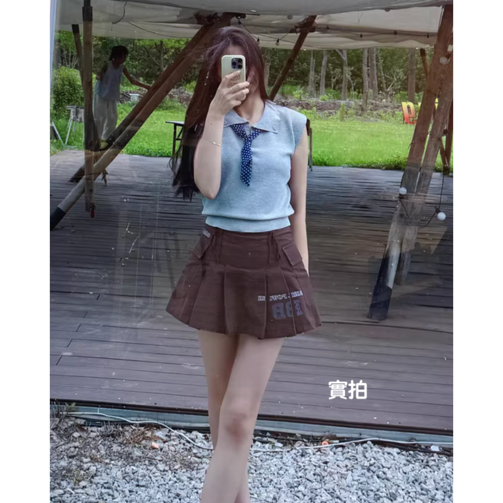 初秋。氣質又減齡 絲巾繫帶翻領polo領 收腰顯瘦正肩小飛袖短袖細針織上衣-Euphoria Store-細節圖6