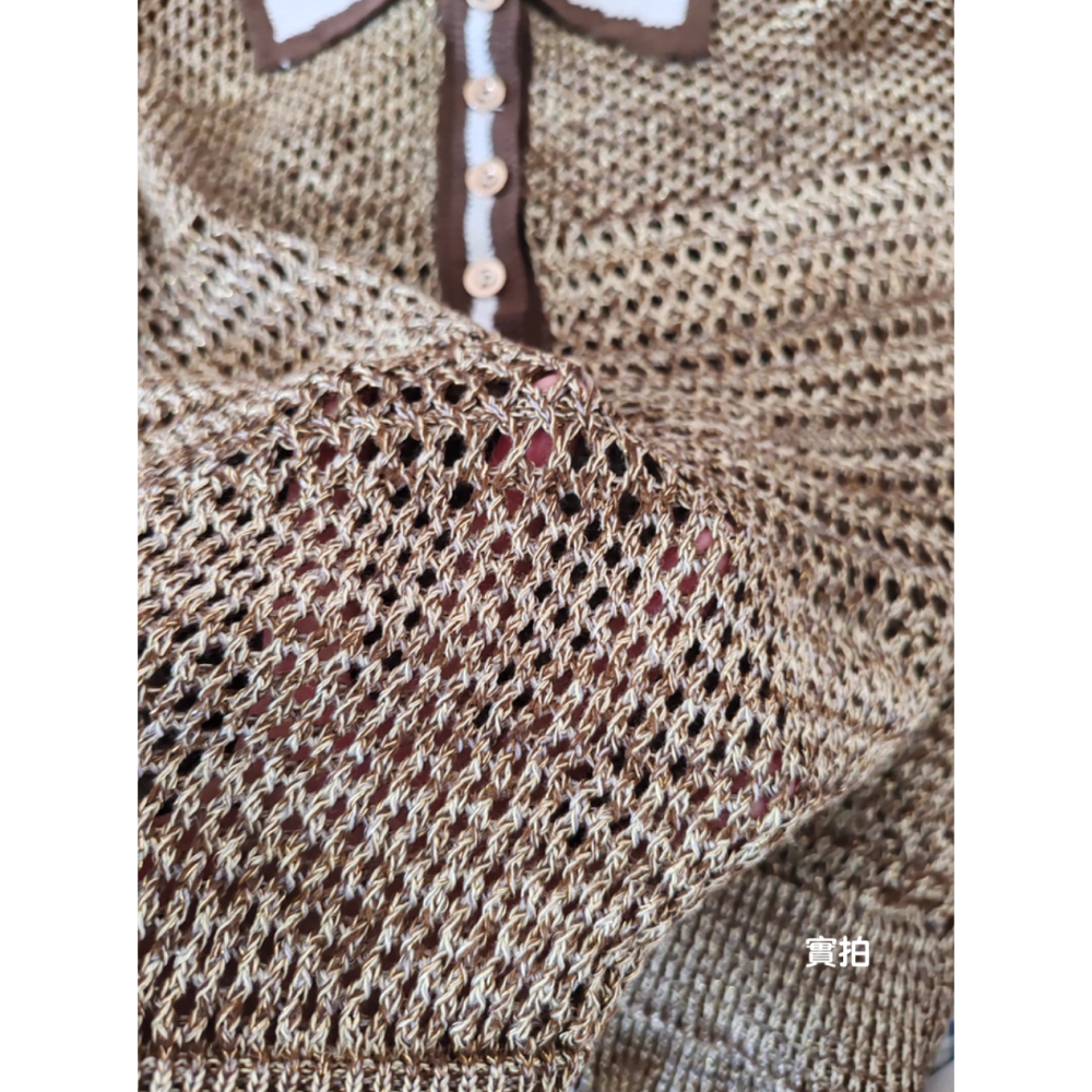 初秋。歐美大牌風 復古撞色 單排扣 翻領polo領 微透薄款薄款針織毛衣上衣-Euphoria Store-細節圖9