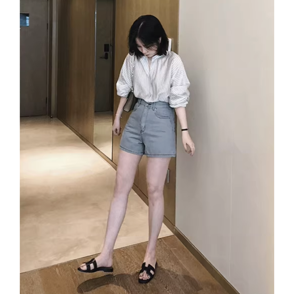 初秋。簡約知性氣質百搭 細豎條寬鬆修身短款長袖襯衫防曬上衣薄款外套-Euphoria Store-細節圖6