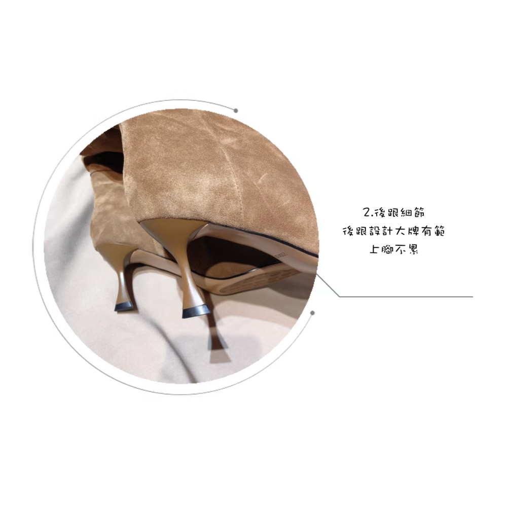 冬。簡約時尚 性感個性 磨砂手感絨 褶皺堆堆筒顯腿長 尖頭中跟靴中筒靴-Euphoria Store-細節圖8
