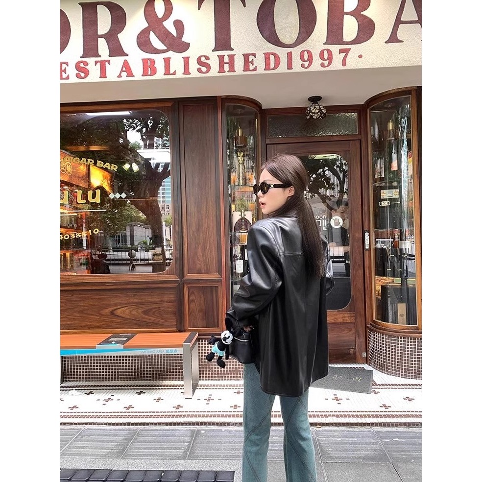 冬。帥氣高冷感 時尚復古個性 西裝外套 P U 皮外套-Euphoria Store-細節圖2