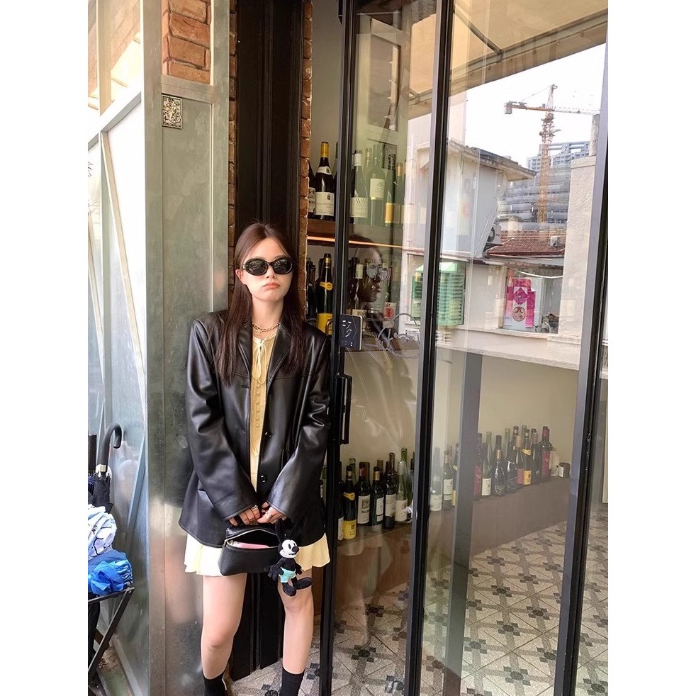 冬。帥氣高冷感 時尚復古個性 西裝外套 P U 皮外套-Euphoria Store-細節圖3